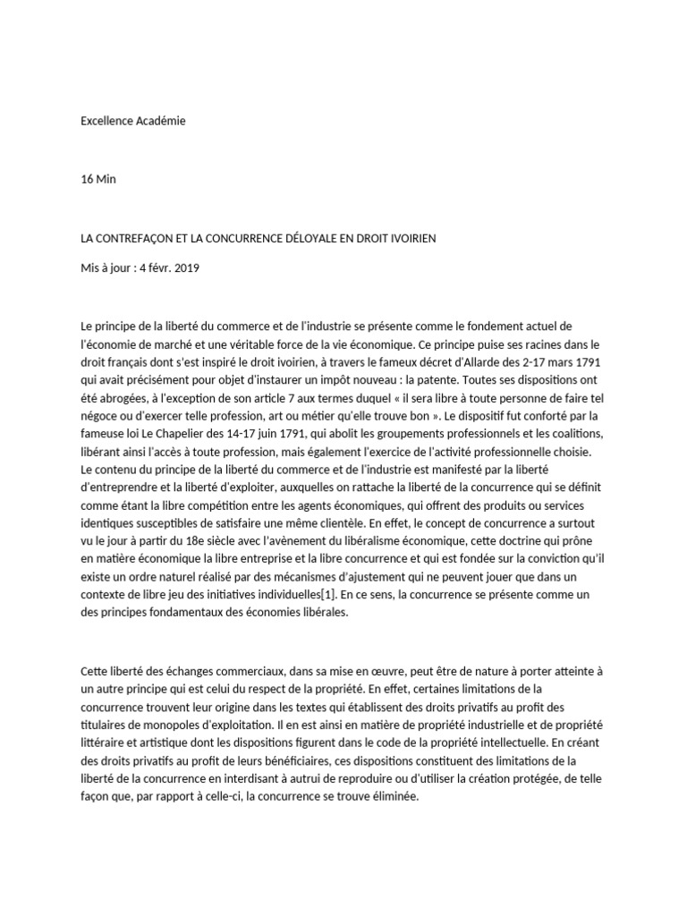 La Contrefaçon Et La Concurrence Déloyale en Droit Ivoirien | PDF ...