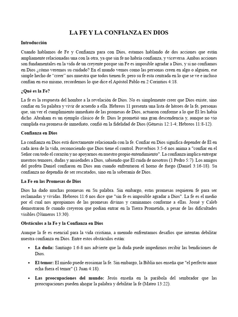 Fe y Confianza en Dios: Claves Bíblicas | PDF | Dios | Fe