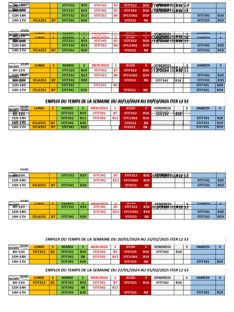 Emploi du temps semaine ITER L2 S3 | PDF