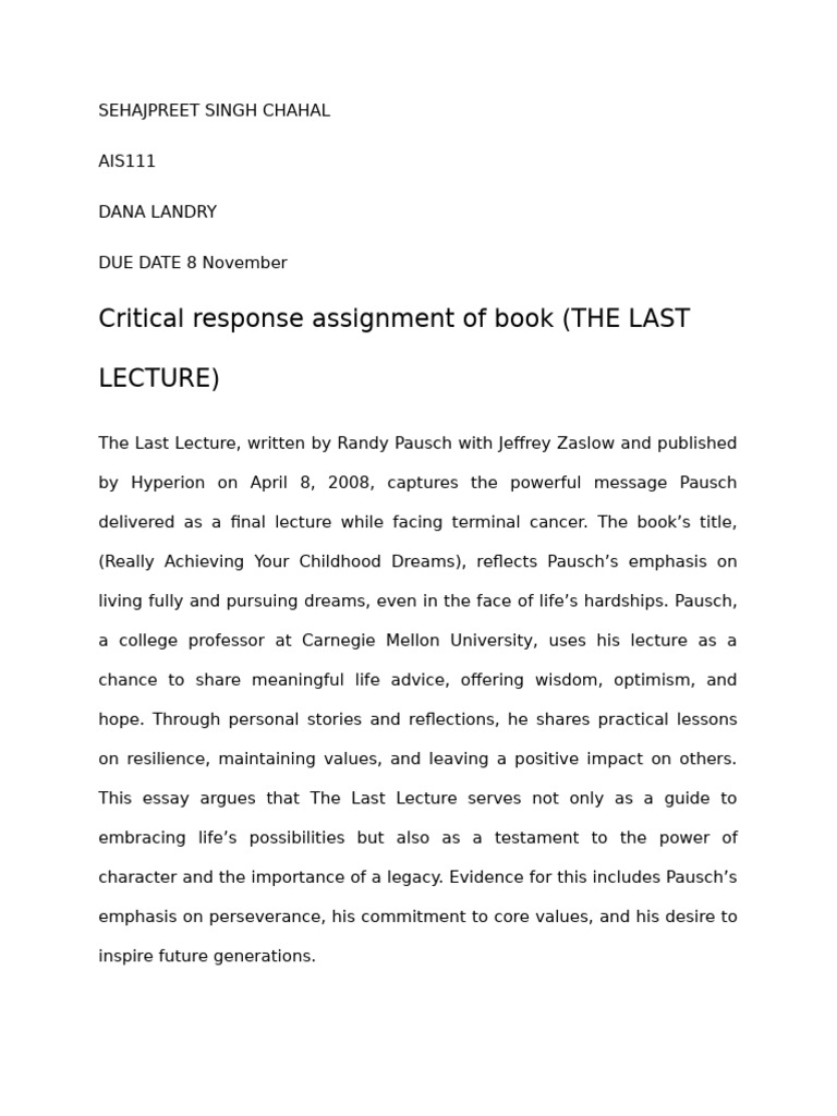 Life Lessons from The Last Lecture | PDF