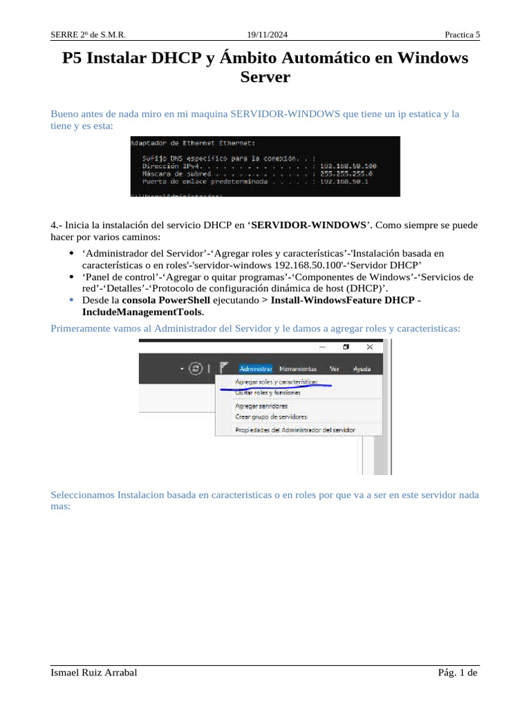 Instalar y Configurar DHCP en Windows Server | PDF | Dirección IP ...