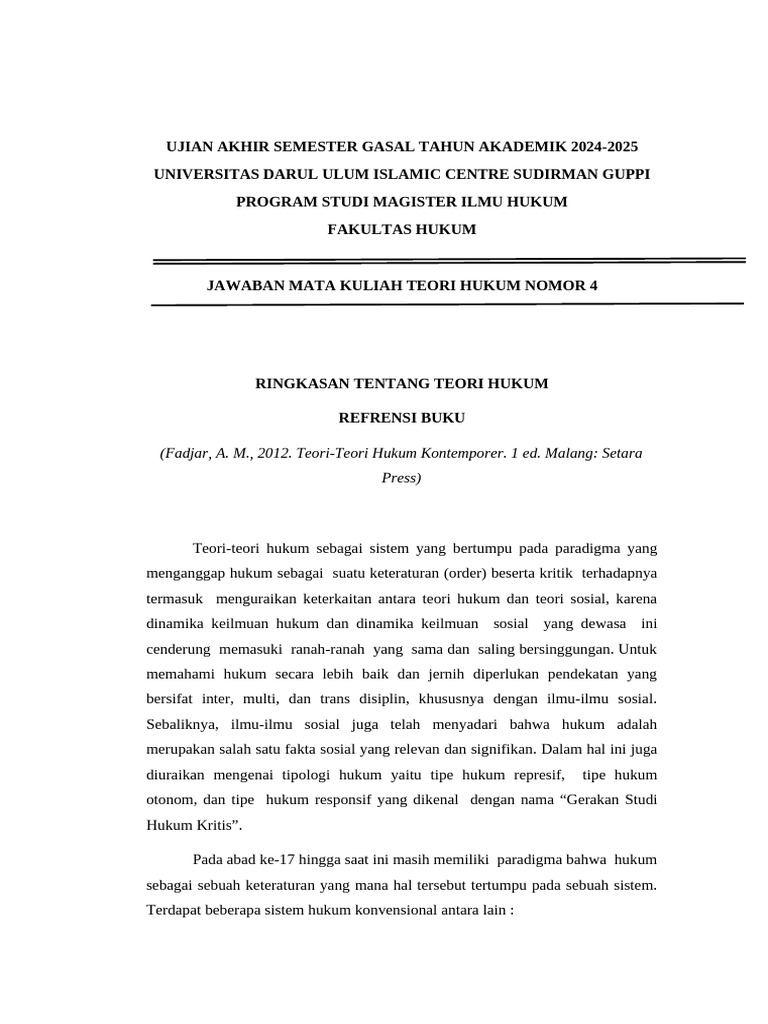 Teori Hukum: Sistem dan Paradigma Kontemporer | PDF