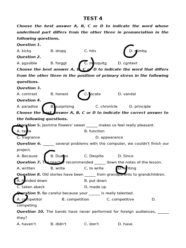 Test 4: Language Proficiency Questions | PDF