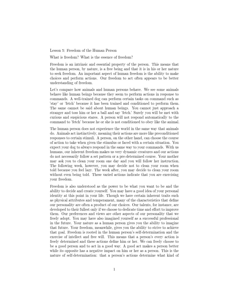 Philosophy - 5 Freedom of Human Person | PDF | Free Will | Knowledge