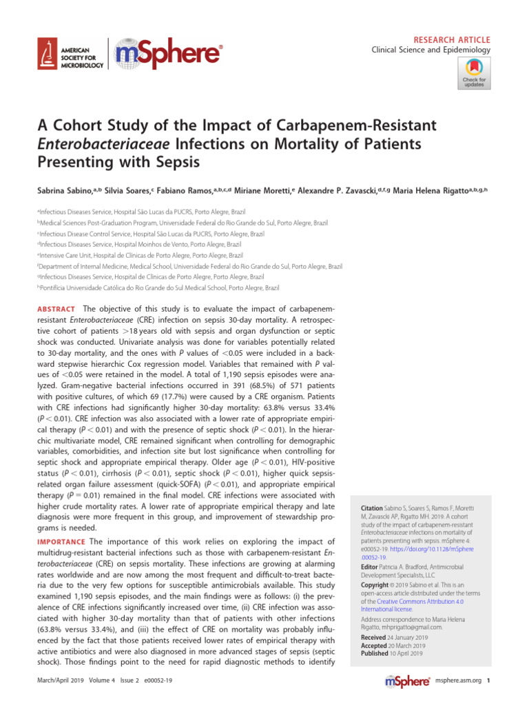 A Cohort Study of The Impact of Carbapenem-Resistant Enterobacteriaceae ...