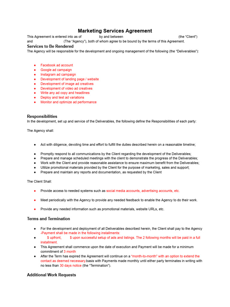 Curated visual reference: Gallery Detail: Marketing Services Agreement Template Pdf Indemnity