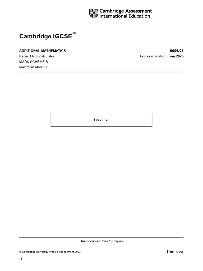IGCSE Additional Maths 0606/01 Mark Scheme | PDF | Decimal