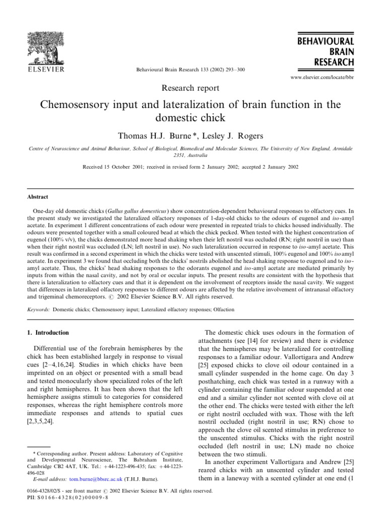 Chemosensory Input and Lateralization of | PDF | Odor | Neuroscience