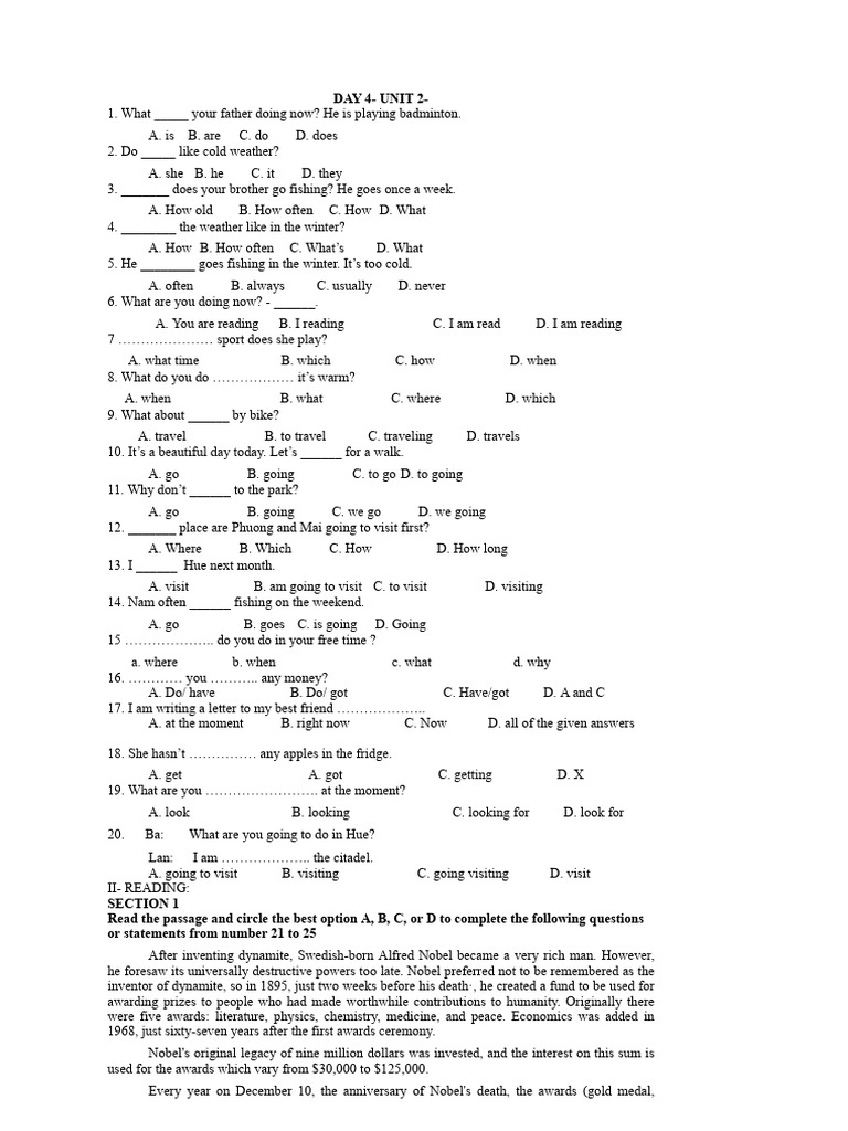 English Grammar and Reading Exercises | PDF | Australia | Nobel Prize