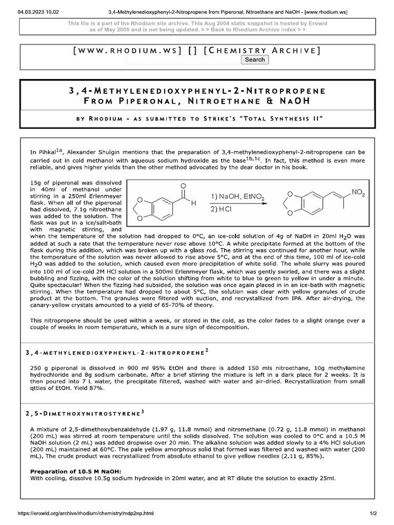 3,4 Methylenedioxyphenyl 2 Nitropropene | PDF