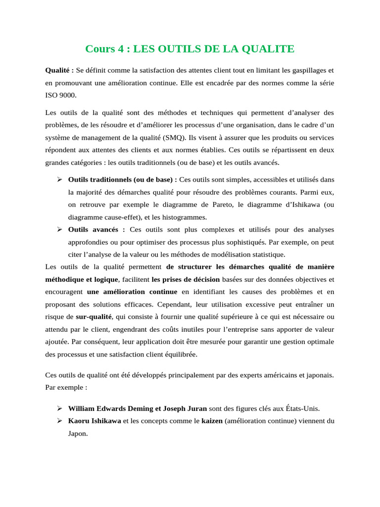 Outils de la Qualité : Méthodes et Techniques | PDF | Management de la ...
