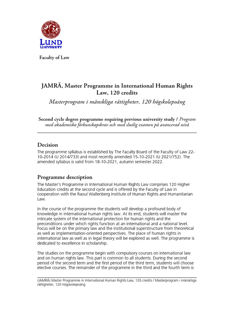 Programme Syllabus Master Programme in International Human Rights Law ...