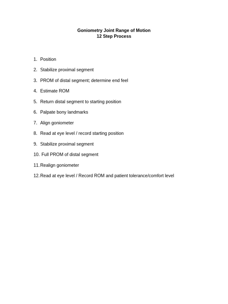 Goniometry: 12 Steps for Joint ROM | PDF