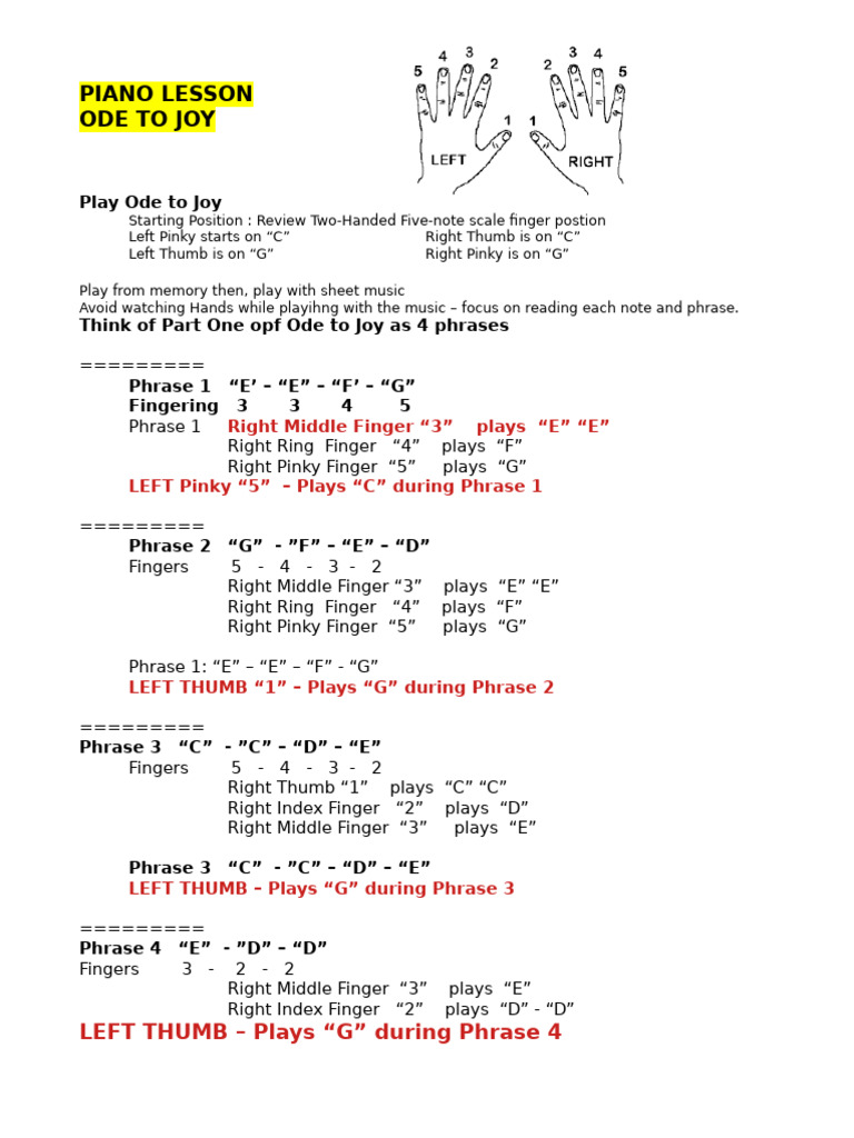 Ode to Joy Piano Tutorial | PDF | Finger | Hand