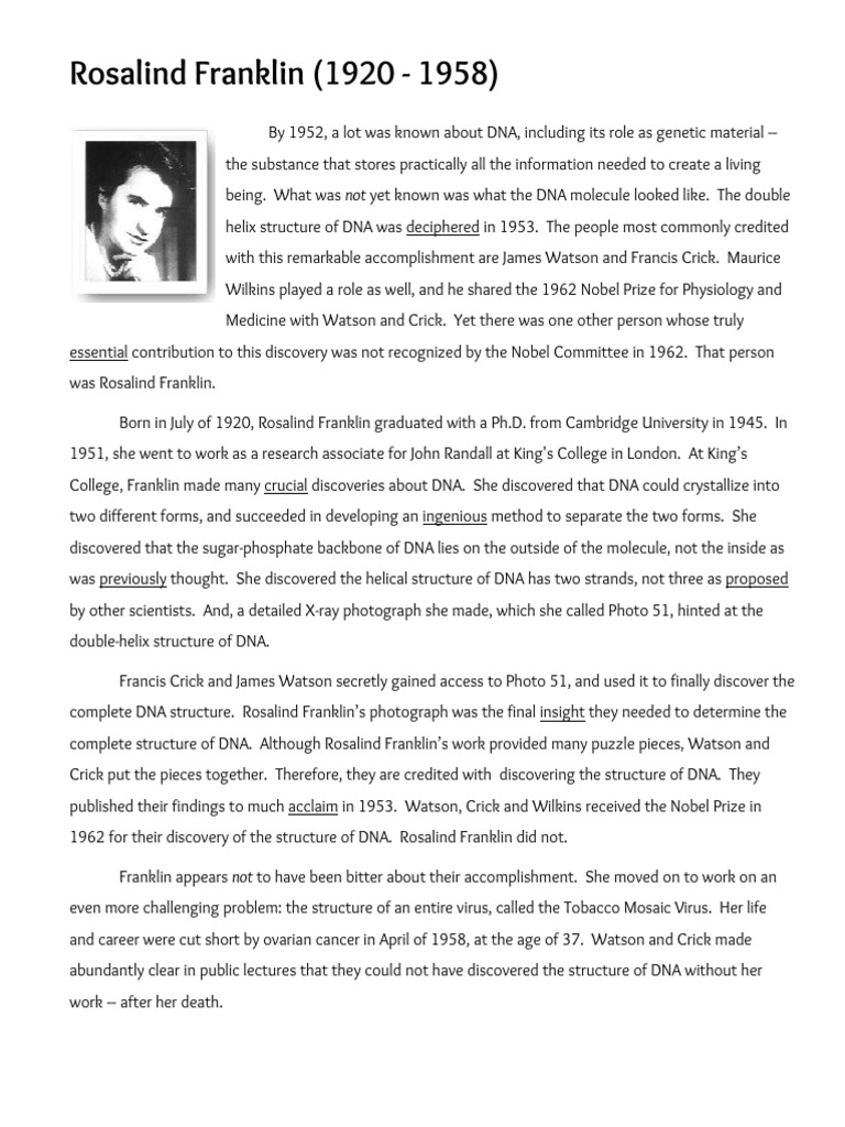 Rosalind Franklin Copy Pdf Francis Crick Dna