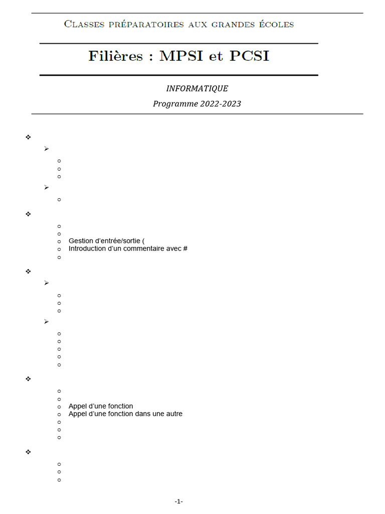 Programme Informatique 2022-2023 | PDF | Structure de contrôle ...