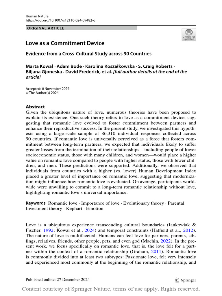 Love as a Commitment Device | PDF | Romance (Love) | Human Development ...