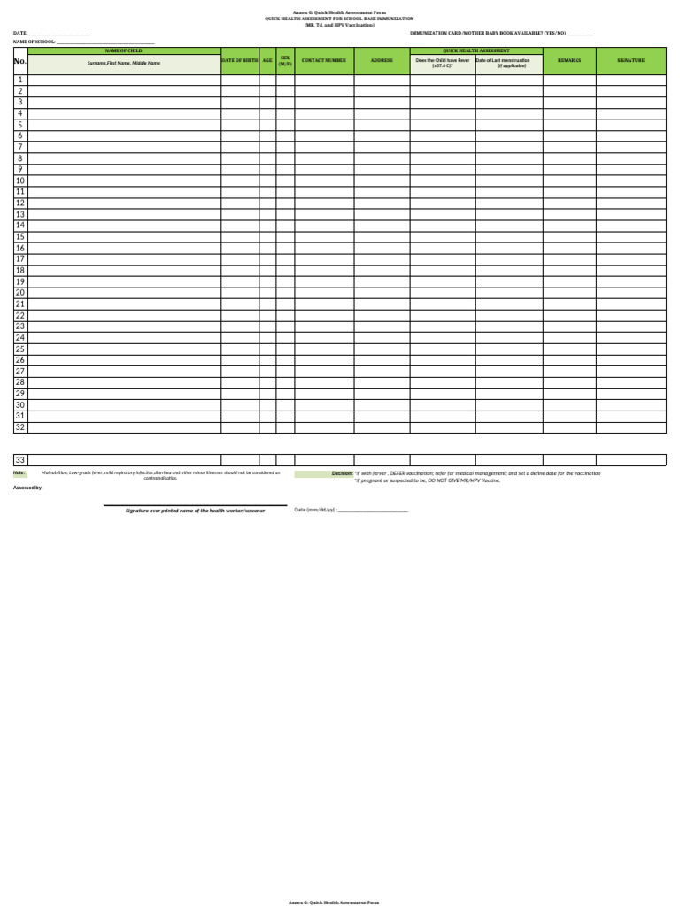 School Immunization Health Assessment Form | PDF | Vaccination | Public ...