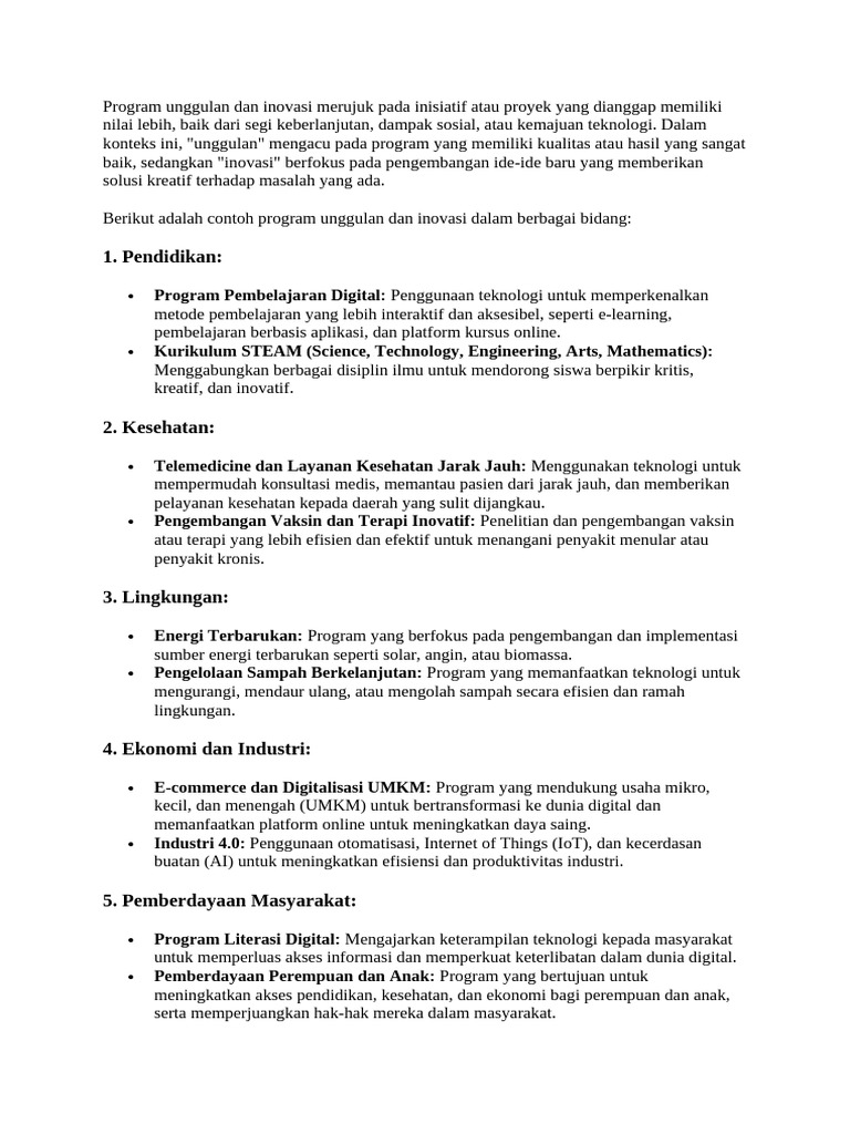 Program Unggulan dan Inovasi Berkelanjutan | PDF