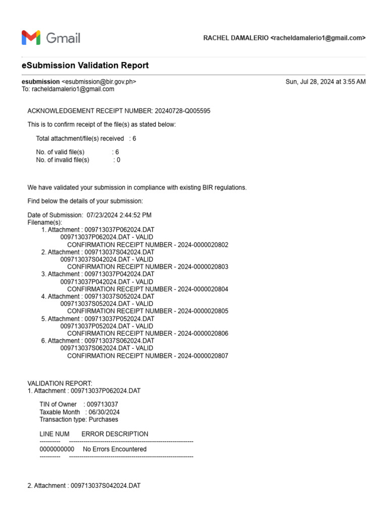 BIR eSubmission Validation Report | PDF | Taxes | Payments