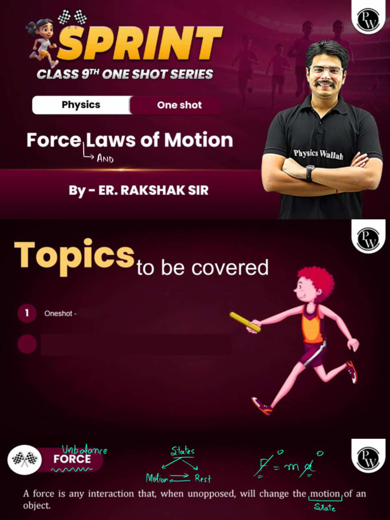 Force and Laws of Motion - Class Notes - Sprint Series For Class 9th | PDF