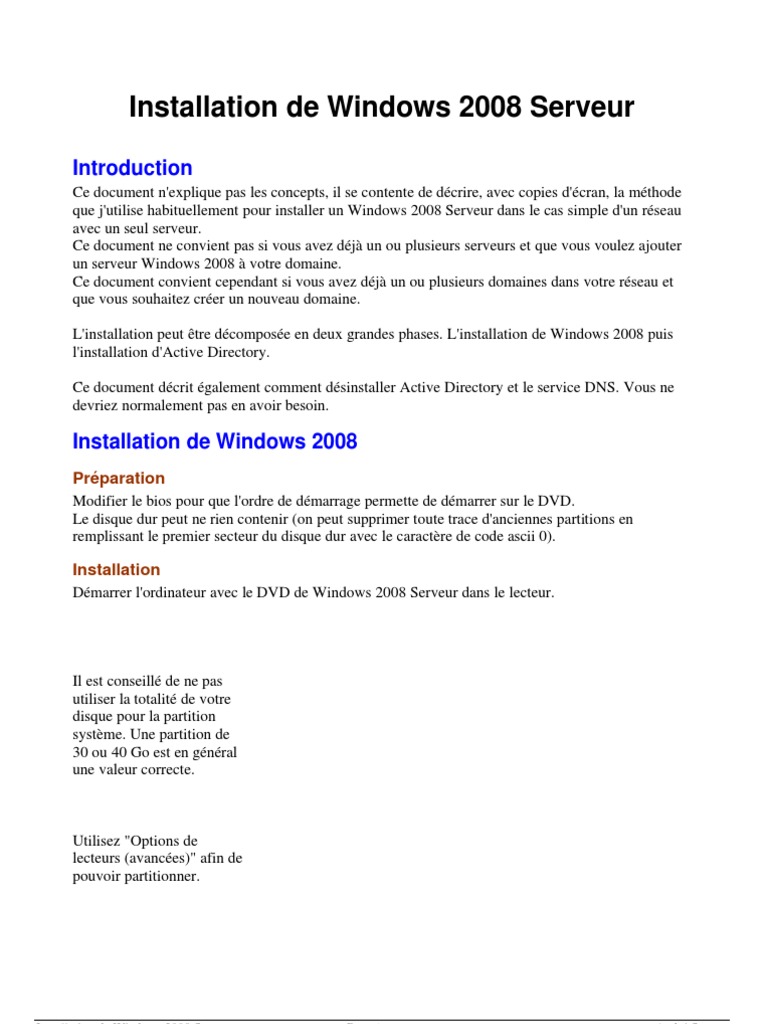 Install Windows 2008 Serveur | PDF | Windows Server 2008 | Système de ...