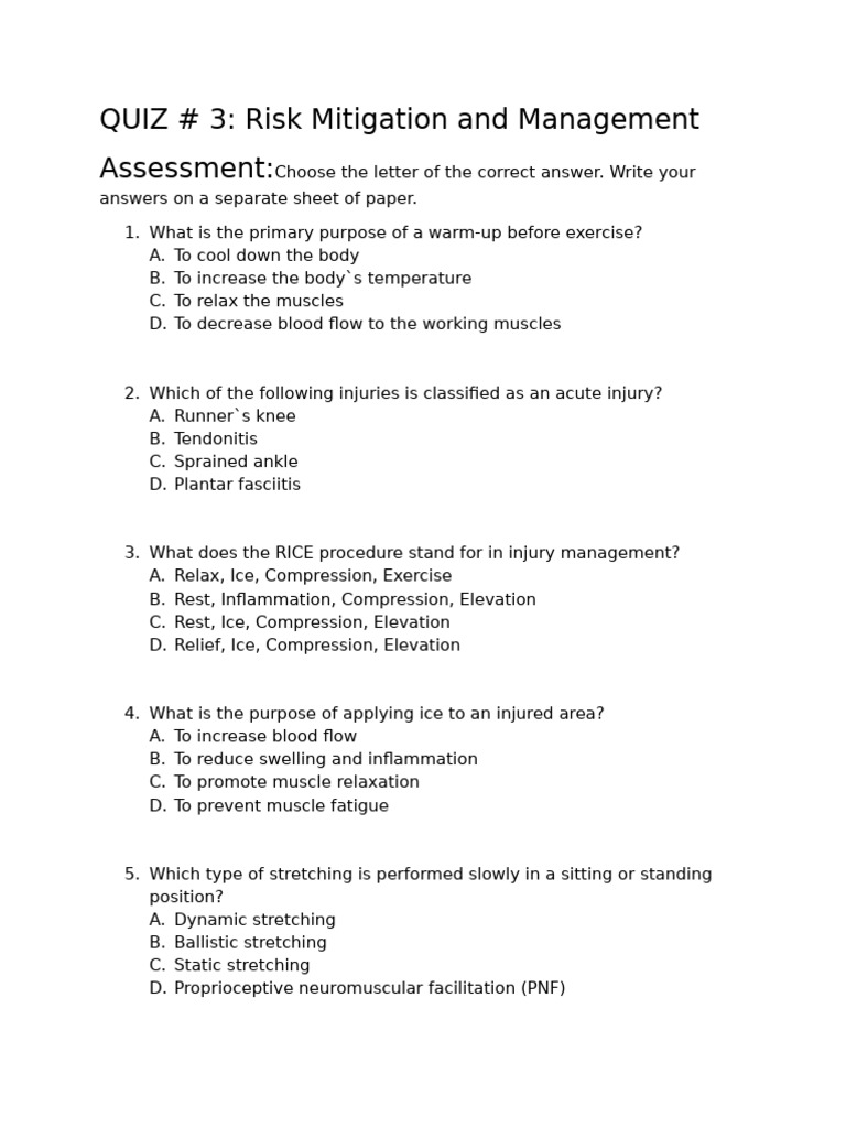 QUIZ 3 2nd Q Risk Mitigation and Management | PDF | Clinical Medicine ...