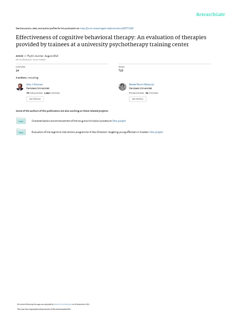 Effectiveness of Cognitive Behavioral Therapy An e | PDF ...