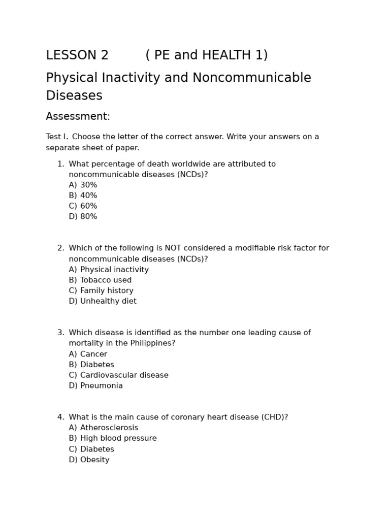LESSON 2 PE 1 Quiz 3 2 | PDF | Stroke | Non Communicable Disease