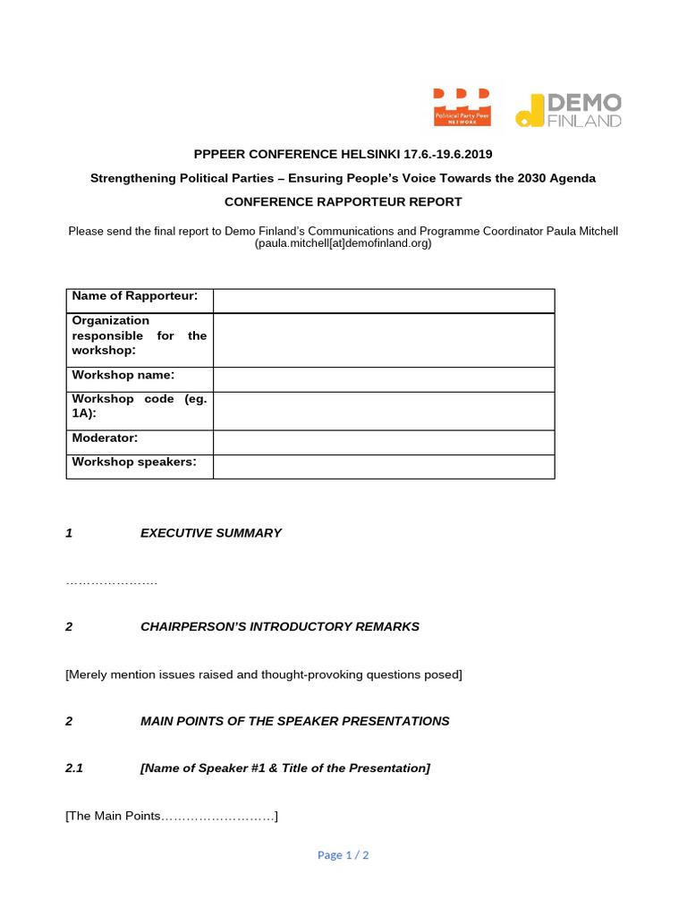 Conference Rapporteur Report Template | PDF
