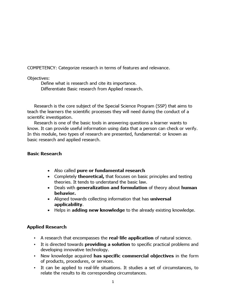 Basic vs. Applied Research Overview | PDF | Knowledge | Basic Research