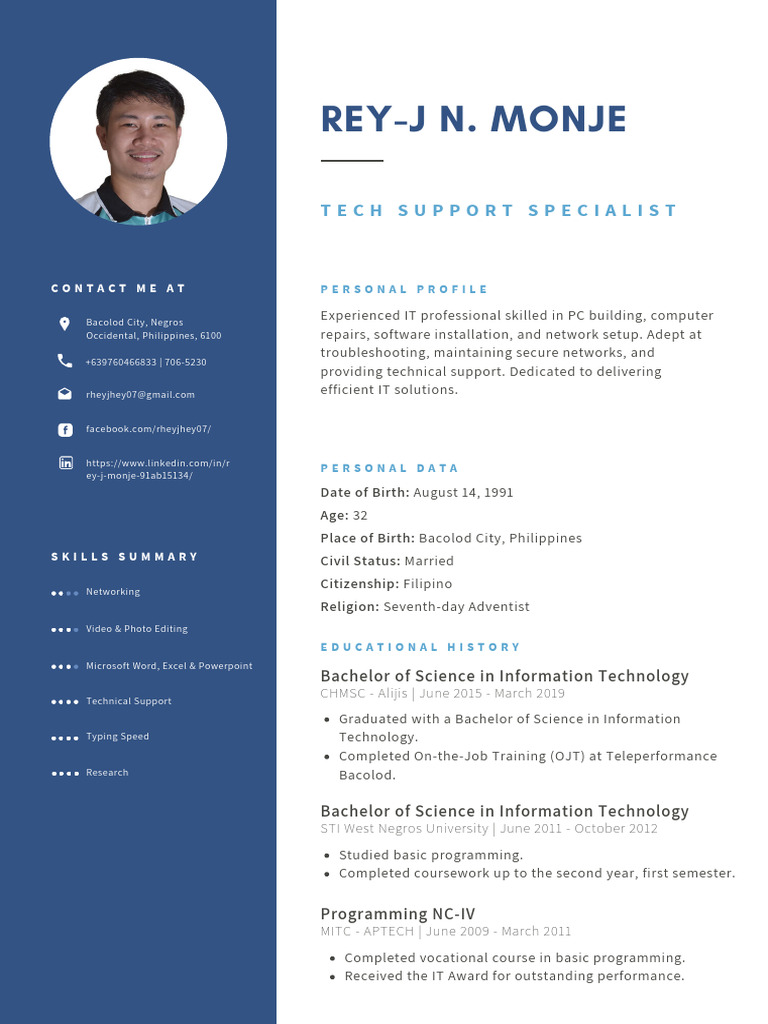 Rey-J Monje - IT Resume (June 23, 2024) | PDF | Technical Support | Editing