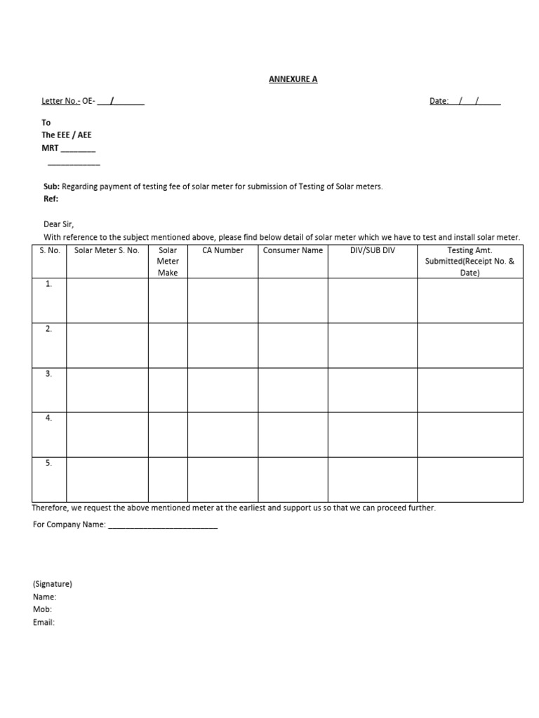 Bihar Meter Testing Letter Format | PDF
