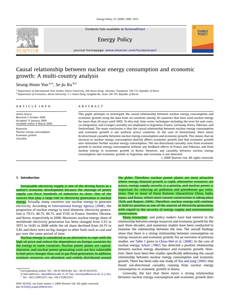 Causal Relationship Between Nuclear Energy Consumption and Economic | PDF