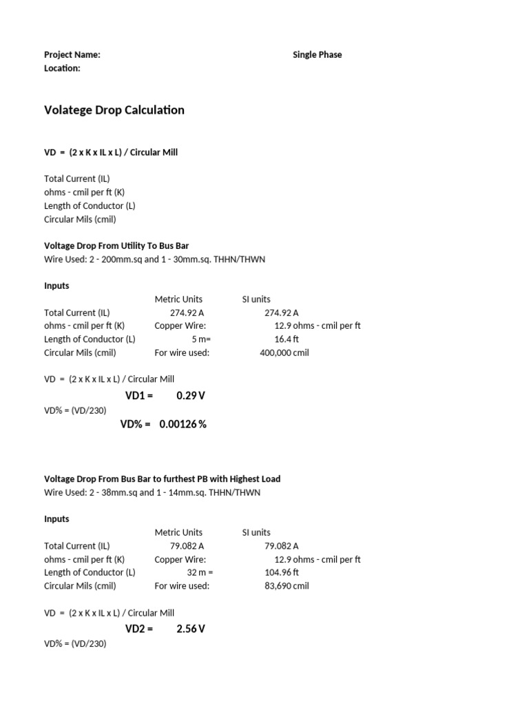 Voltage Drop Calculation Summary | PDF