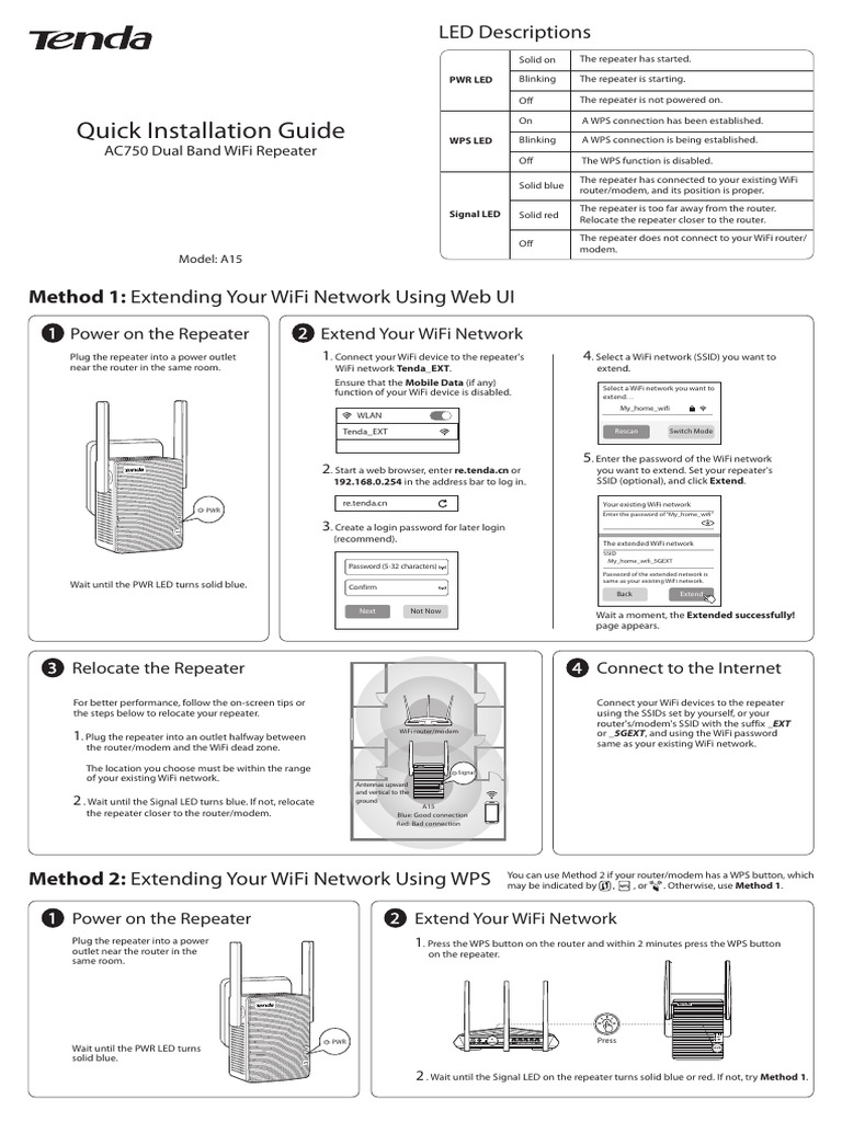 Tenda A15 WiFi Repeater Setup Guide | PDF | Wi Fi | Computer Network