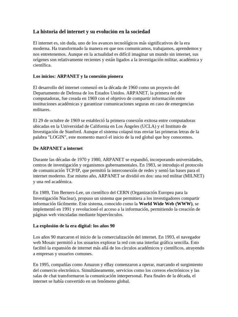 La historia del internet y su evolución en la sociedad 13 | PDF ...