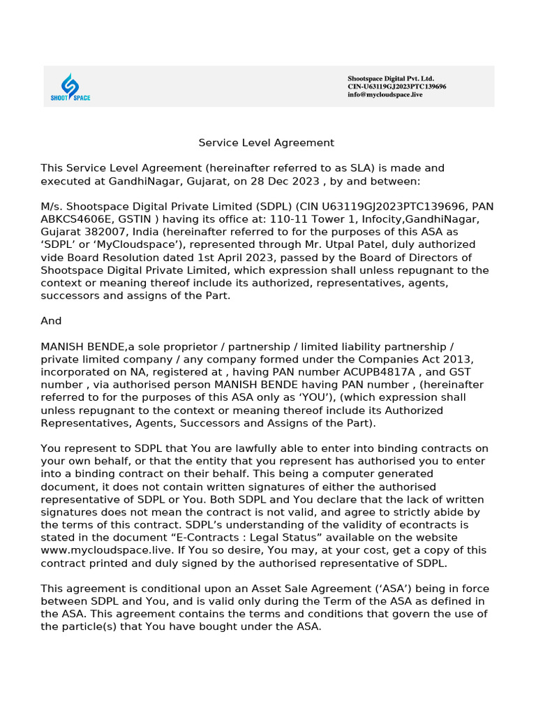 Service Level Agreement 1 | PDF | Arbitration | Service Level Agreement