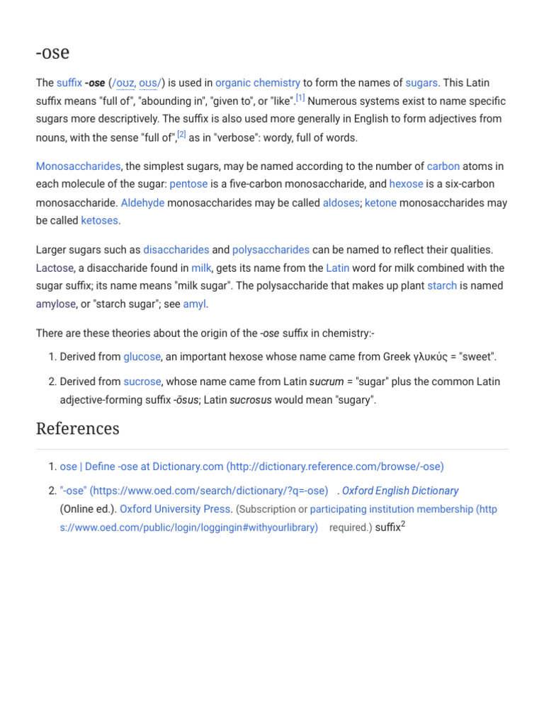 Understanding the Suffix -ose in Chemistry | PDF