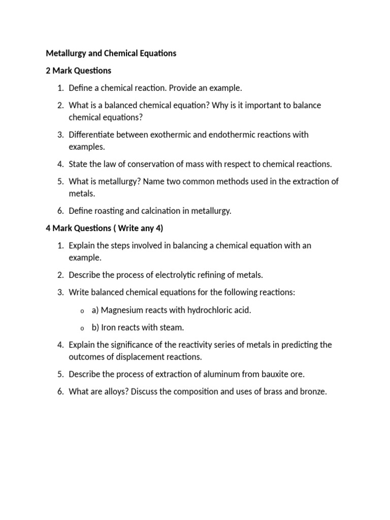 Metallurgy & Chemical Equations Guide | PDF