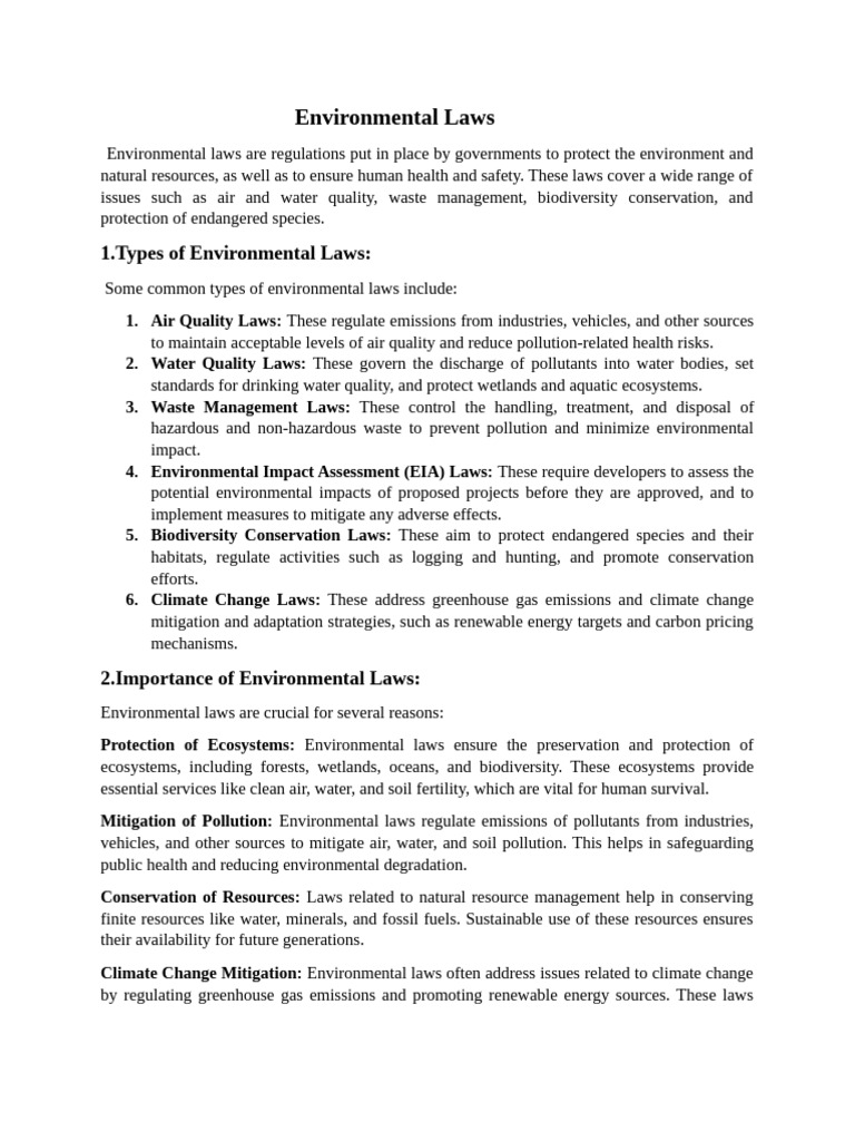 Overview of Environmental Laws | PDF | Environmental Law | Climate ...