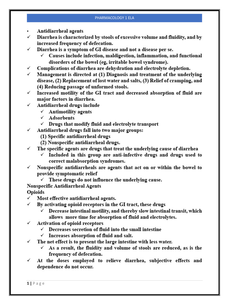 Antidiarrheal Agents: Types and Uses | PDF | Vomiting | Nausea