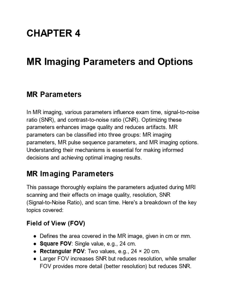 MRI Parameters and Trade-offs Explained | PDF | Magnetic Resonance ...