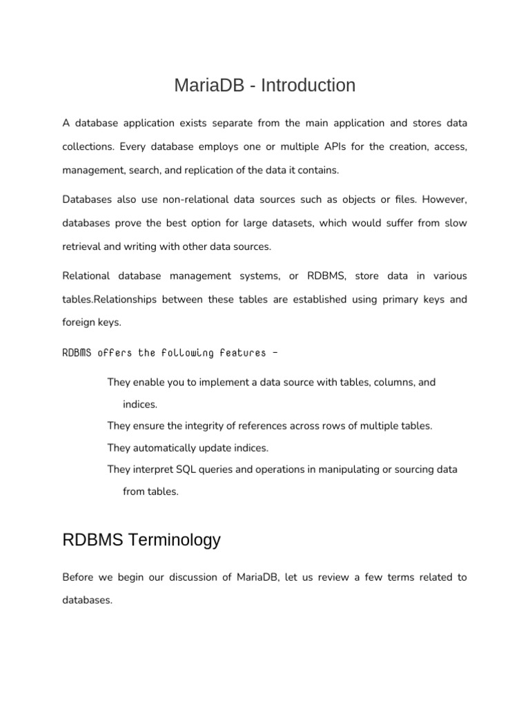 Introduction to MariaDB Database | PDF | Relational Database | Database ...
