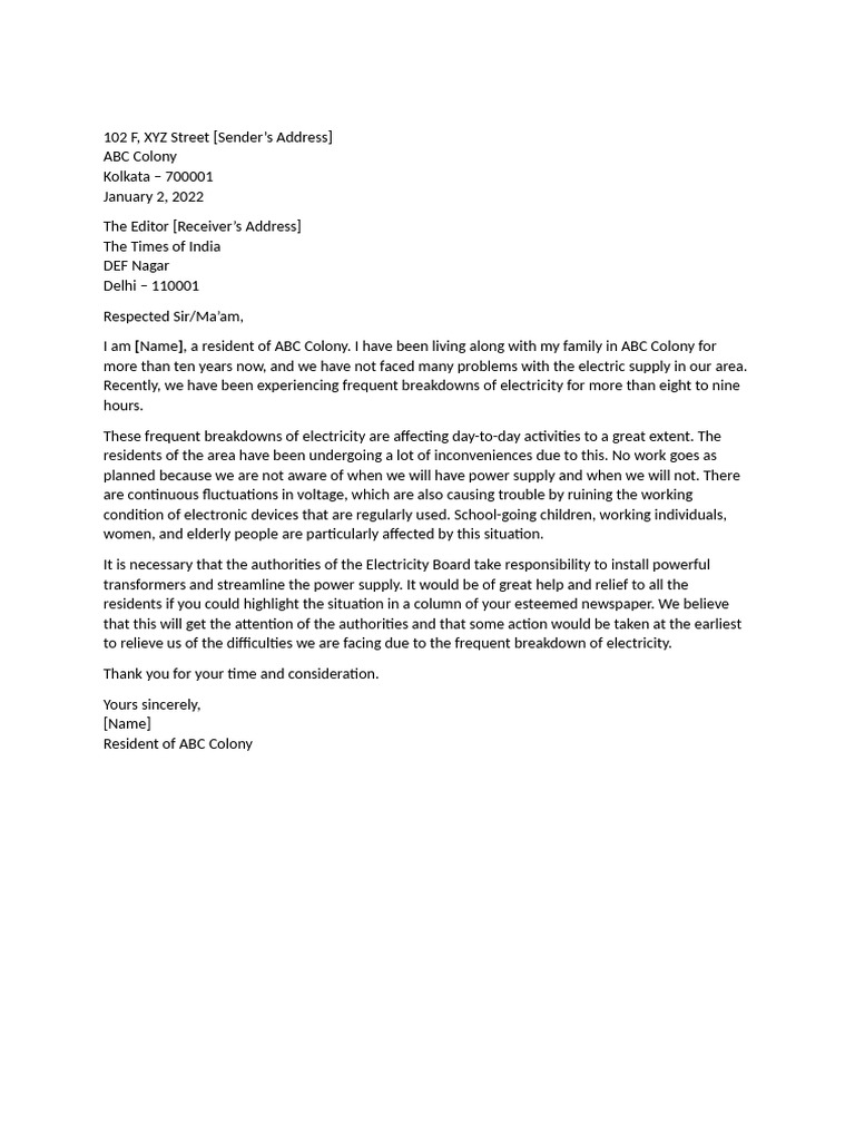 Complaint on Frequent Electricity Breakdowns | PDF