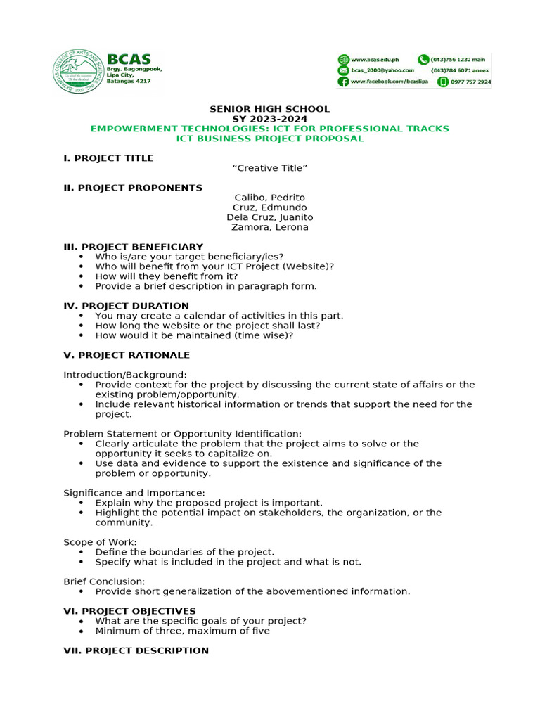 ICT Business Project Proposal Guide | PDF