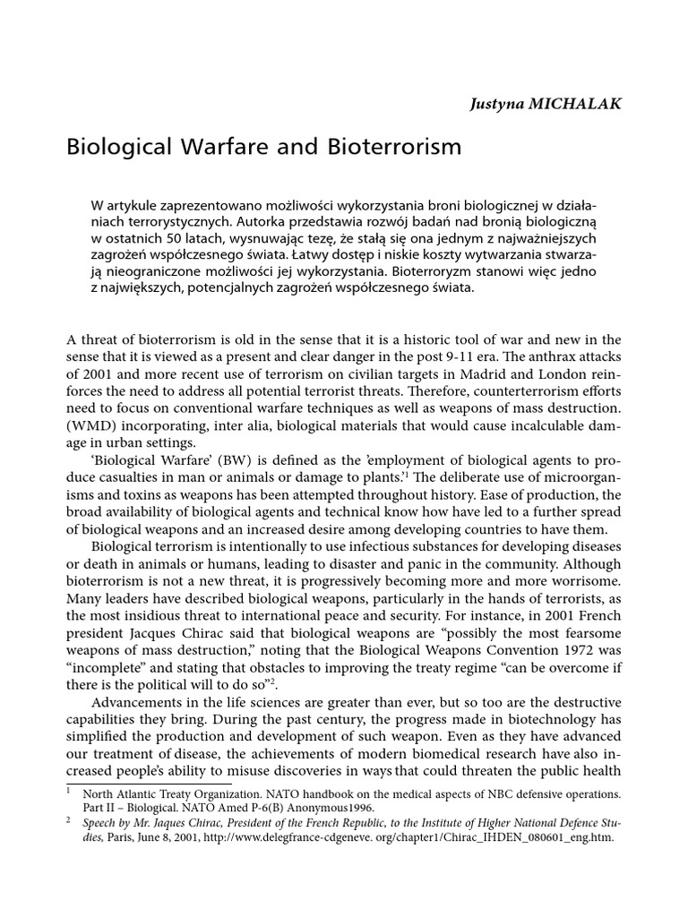 Bioterrorism: Threats and Developments | PDF | Biological Warfare ...
