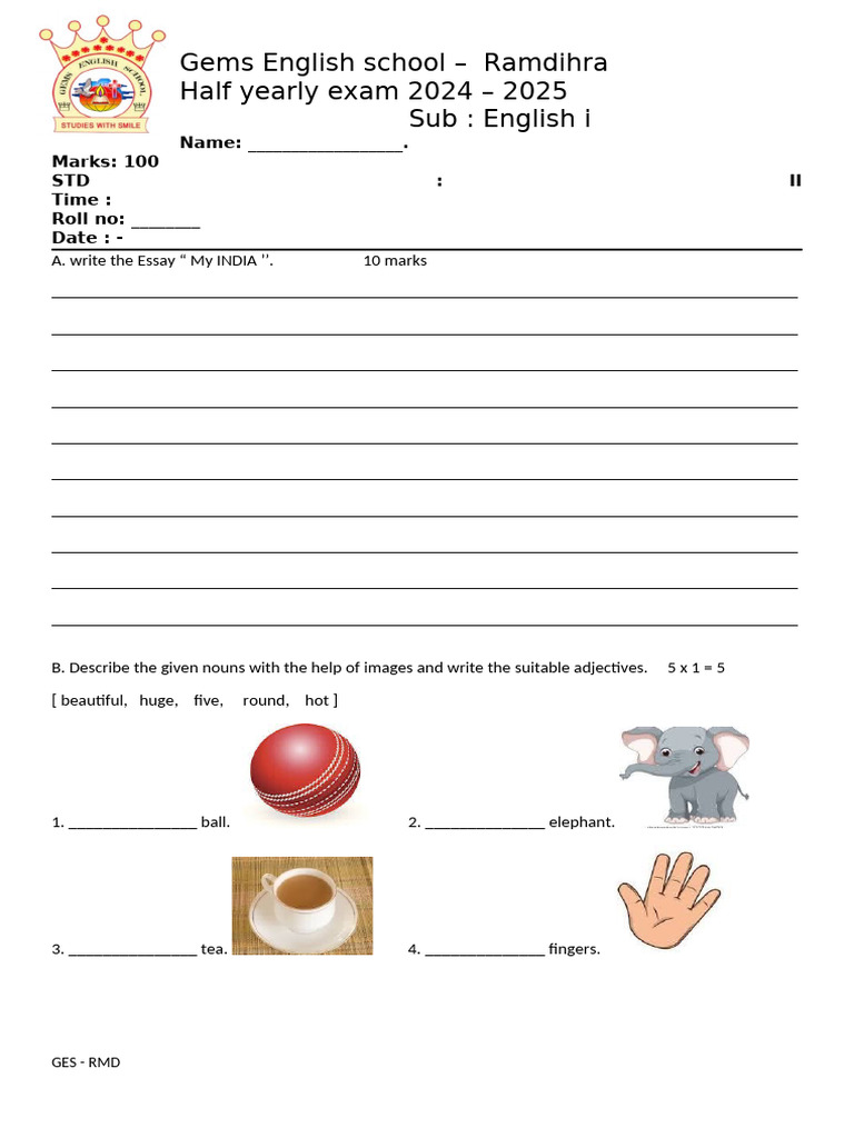 STD Ii Eng I Half Yearly Exam 2024 - 2025 | PDF | Language Families ...