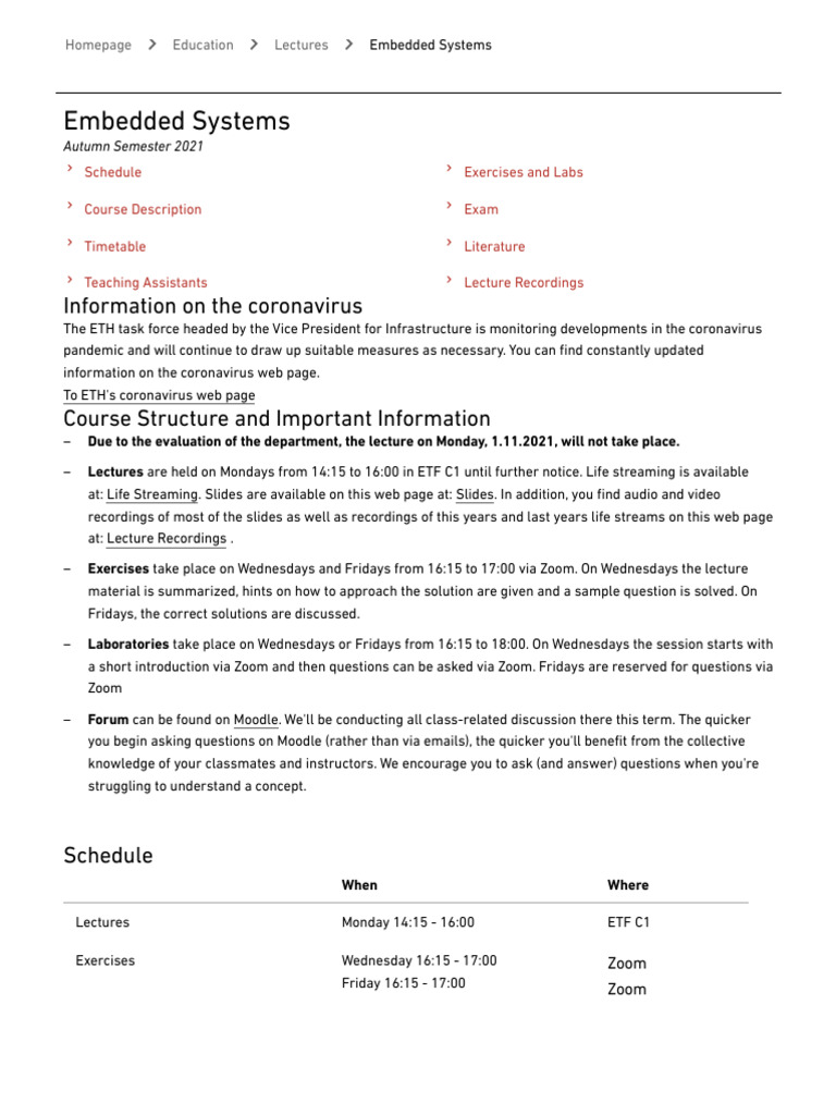 ETH Zurich Embedded Systems Course 2021 | PDF | Embedded System | System