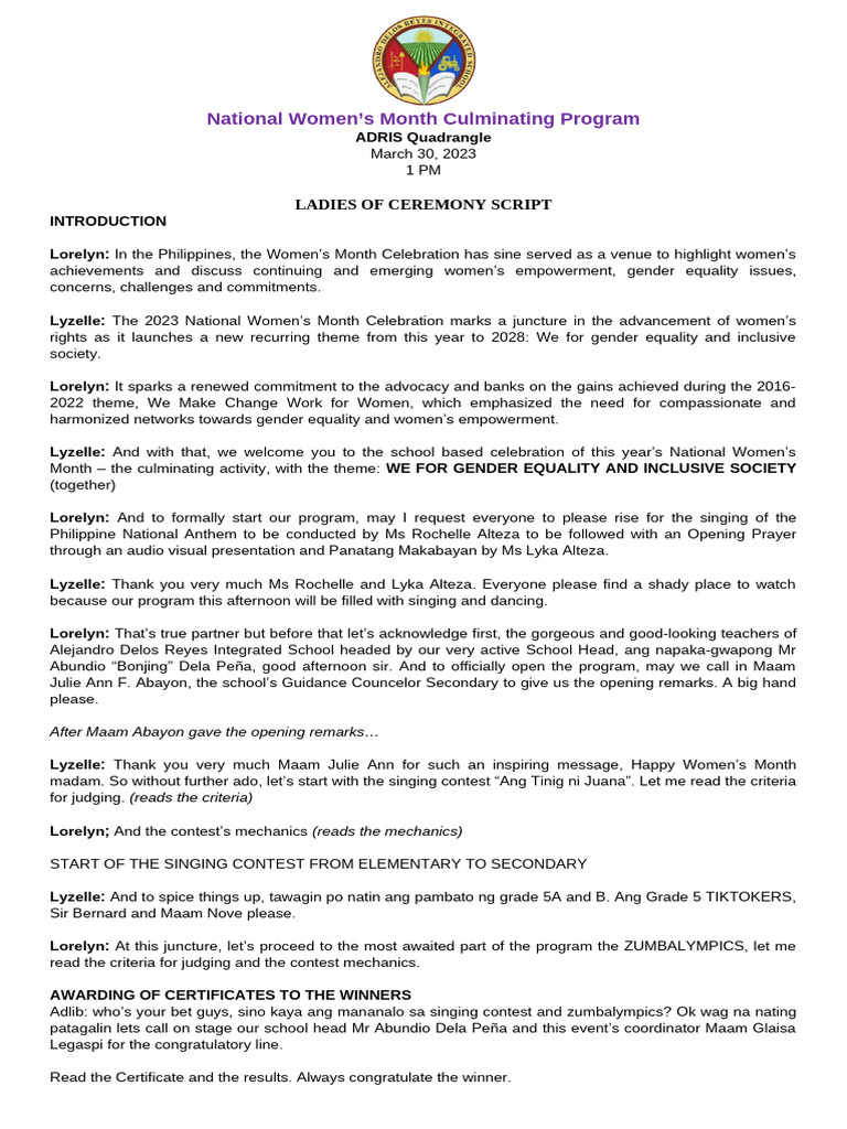 National Women’s Month Celebration 2023 | PDF | Gender | Gender Studies